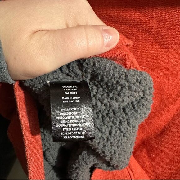 Volcom Men's Red and Gray Zip-Up Hoodie Sweatshirt - Picture 5 of 5